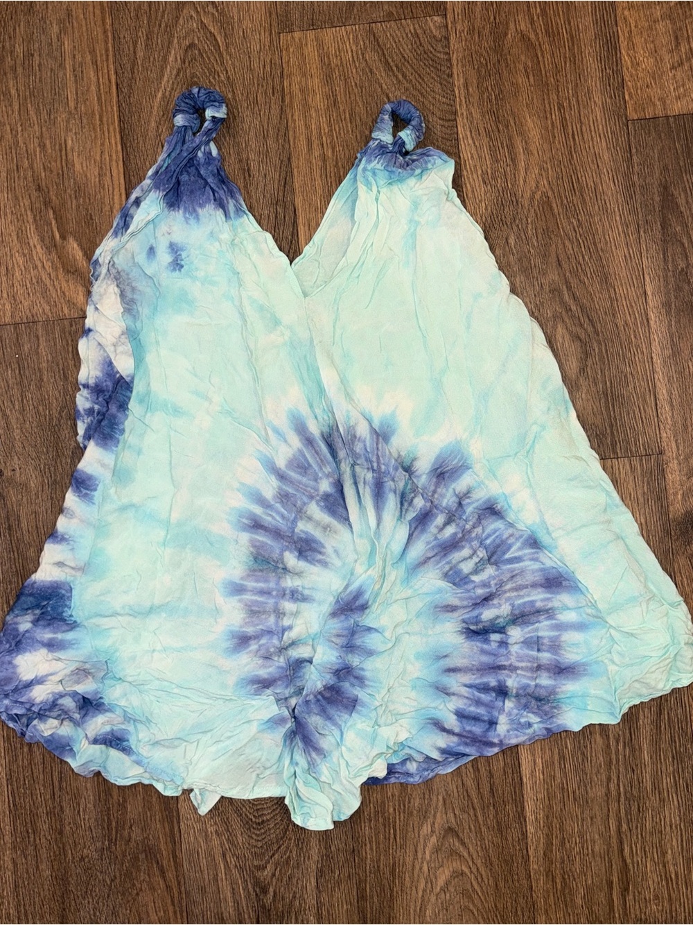 Blue & White Tie-Dye Halter Dress